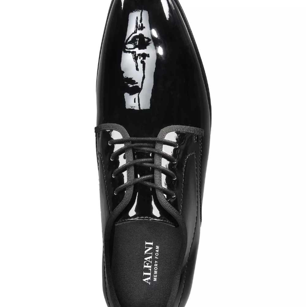 Alfani Men's Warner Patent Lace-up Oxfords Black -8 - Picture 3 of 7